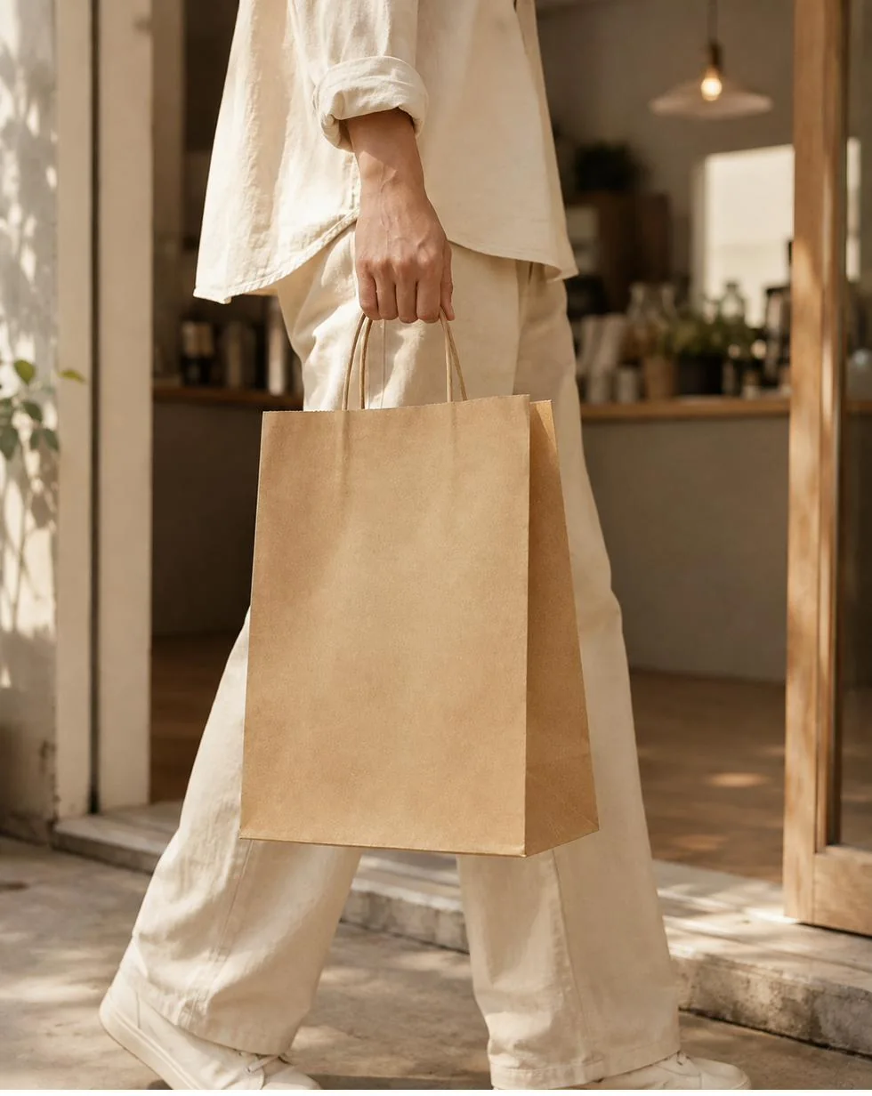Customer carrying an ACPP kraft paper bag